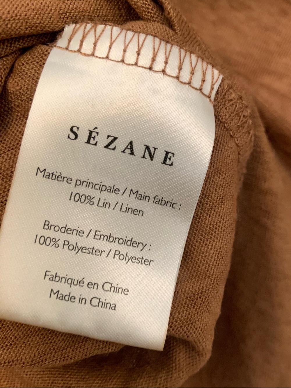 Sézane Mina Linen T-Shirt with Embroidered Neckline - Brown - Women’s Size Large - Picture 11 of 11